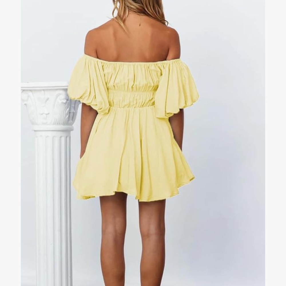 NWT Yellow Off-Shoulder Ruffled Mini Dress - Picture 2 of 4